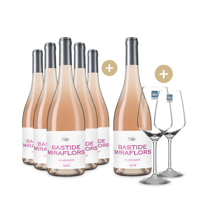 5+1 Flaschen Bastide Miraflors Black Slate Rosé 2024 + 2 Weingläser